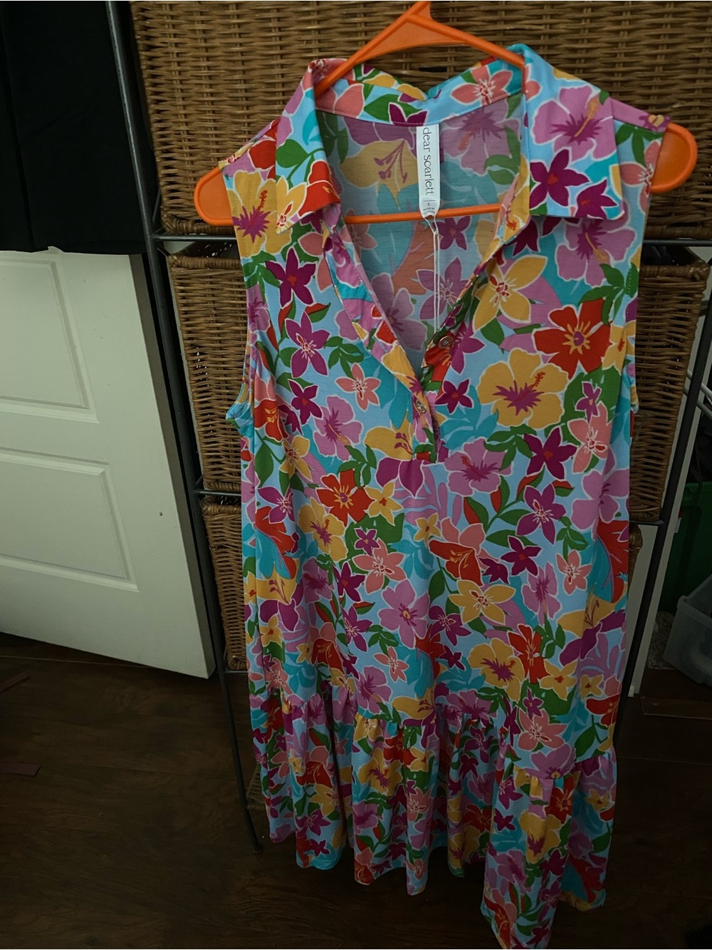 Scarlett Floral Collared Midi Dress in Turquoise, Pink, Yellow